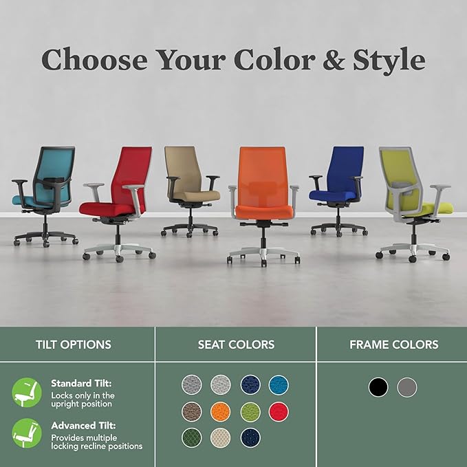 HON Ignition 2.0 Mid Back Task Chair, Spectrum Mesh, Standard Synchro-Tilt Control, Office Chair with Lumbar Support, Height and Width Adjustable Arms, Titanium Frame, Leaf