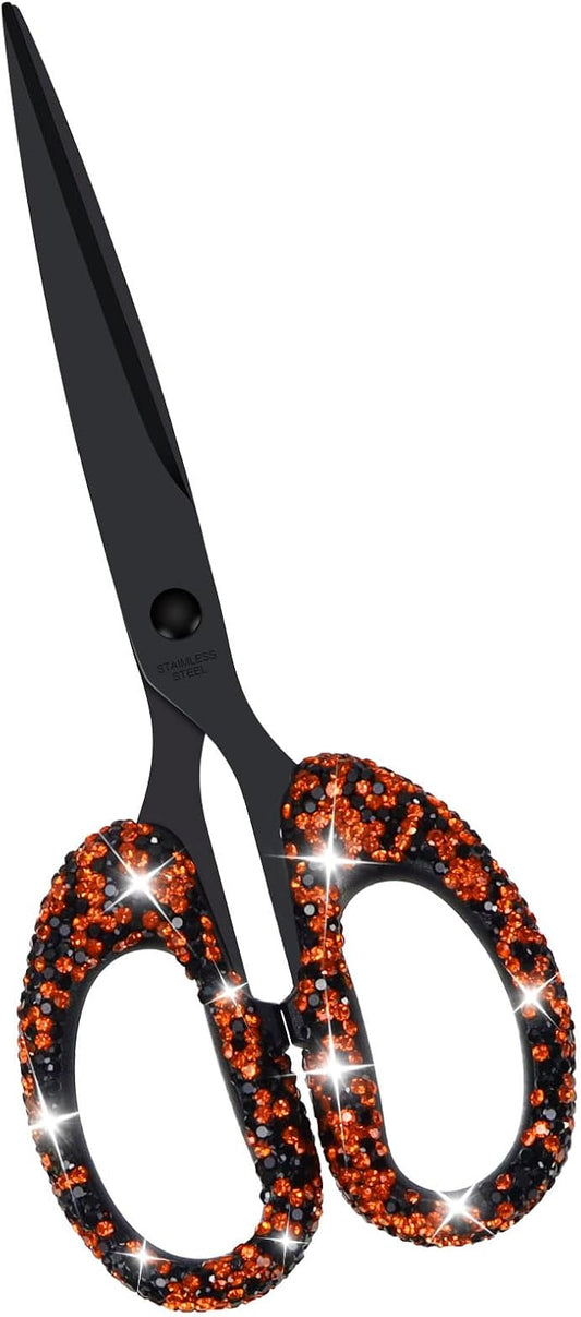 MultiBey 7.7" Rhinestone Cute Scissors, Orange Black | Cute Sparkly Rhinestone Scissors with Stainless Steel Blades | Aesthetic Craft Shears for Scrapbooking, Journaling & Office