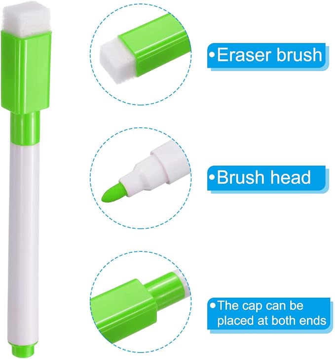 PATIKIL Dry Erase Marker Pens Green Ink Point with Eraser Cap 30Pcs | Marker Pens with Eraser Cap for Office Home Classroom, White Pen Rod