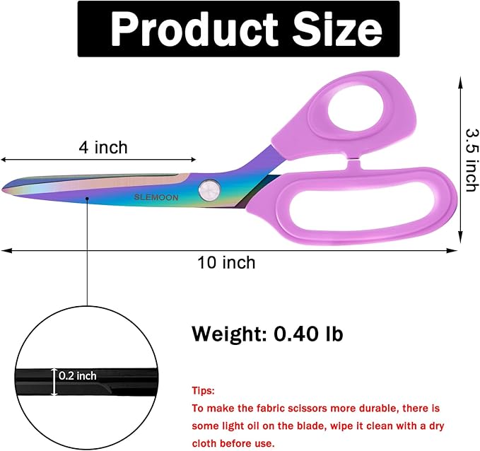 10" Scissors All Purpose, Heavy Duty Professional Tailor Scissors for Fabric Cutting, Leather Craft & Sewing Projects, Light Purple