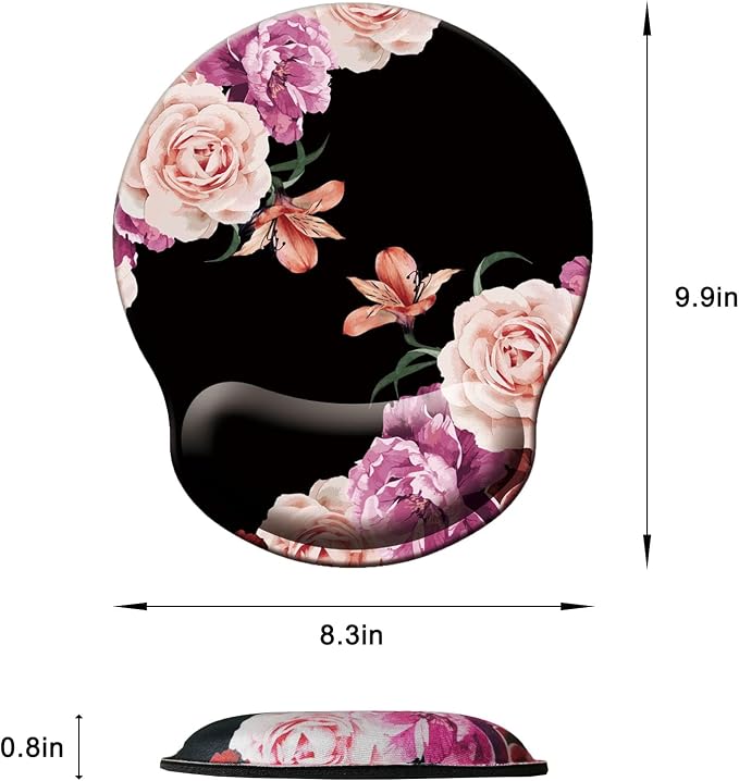 Mouse Pad with Wrist Support, Ergonomic Mouse Pad with Memory Foam Wrist Rest Cushion, Non-Slip Rubber Base Gaming Mice Pad for Home Office Computer Laptop, Flowers Pink
