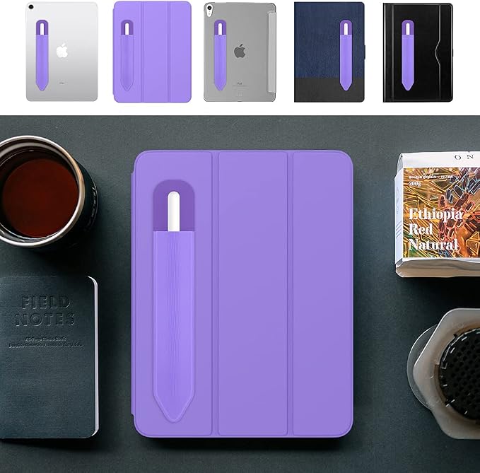 MoKo Adhesive Pencil Case Holder Sticker for Apple Pencil, Purple | Elastic Pencil Pocket Pouch, Adhesive Sleeve, Attached to iPad Case, For Pro/USB-C/1st/2nd Gen and Similarly Stylus Pens
