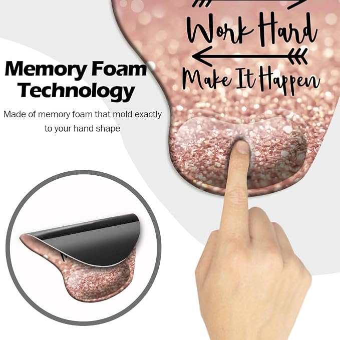 DOOKE Ergonomic Mouse Pad with Wrist Support and Coaster,Mouse Pads with Non-Slip PU Base for Home Office Working Studying Easy Typing & Pain Relief Stay Positive