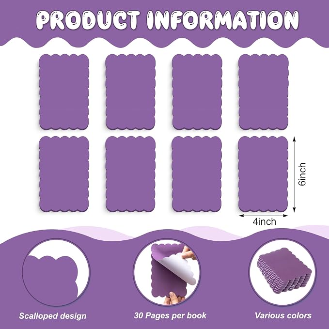 Eaasty 8 Pack Scalloped Sticky Notes 4" X 6" Purple Memo Pads | Aesthetic Cute Wavy Edges, Self-stick for School Office Desk, 240 Sheets Bulk, Pretty Design for Reminders Planning