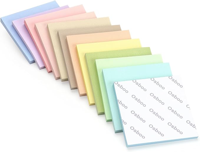 OSBOO Sticky Notes 3x3 Inch 12 Pack Pastel Colors, 50 Sheets/Pad | Soft Pastel Colors Self-Stick Notes Pads Bluk, 600 Sheets Total, Perfect for Daily Reminders, Study Notes, and Office Memos