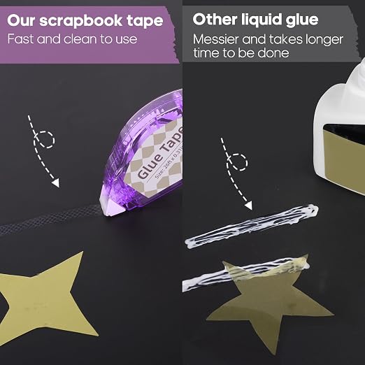 Secopad Scrapbook Tape, Glue Tape for Crafts, 8 Pack, Clear Colored Shell | 0.3IN x 26FT, Sticky & Safe, Double Sided Tape for Crafts, Scrapbooking Junk Journaling Supplies, For School Office Teachers
