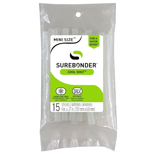 Surebonder Clear Cool Shot Ultra Low-Temp 4-Inch Mini Hot Glue Sticks for Foam, Fabric, Balloons - Use with Cool Shot Glue Gun - 15 Pack