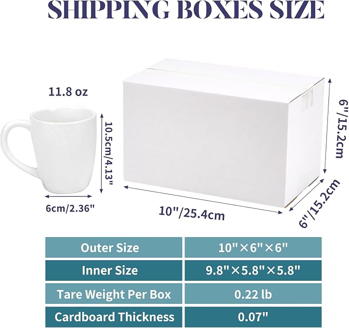 Small Shipping Boxes 10x6x6 Set of 6 | White Corrugated Cardboard, Box for Packaging Small Business Mailing Moving Gifts Wrap, Easy Assemble