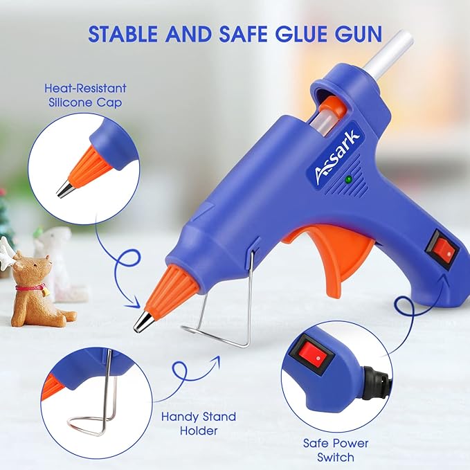 Hot Glue Gun Kit with 30 Glue Sticks, Fast Preheating Hot Melt, High Temp for School Crafts DIY Arts and Quick Home Repairs, 20W Blue