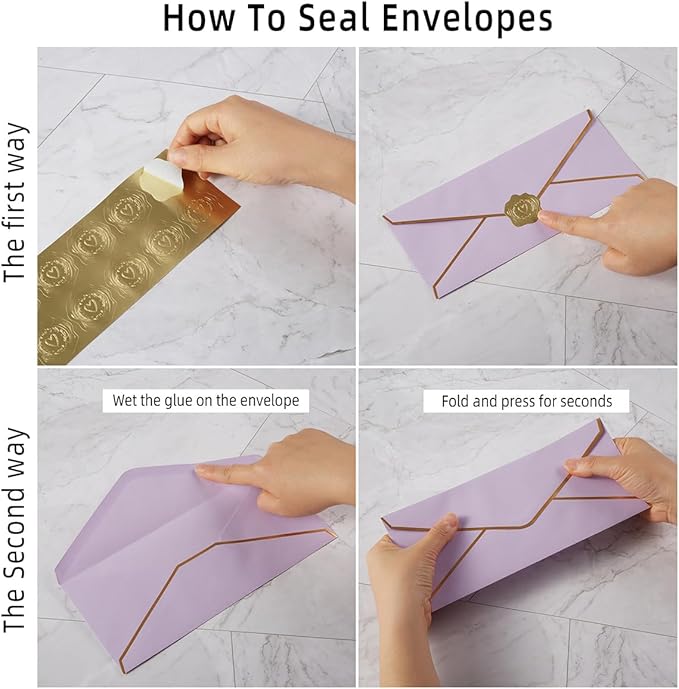 50 Pack #10 Business Envelopes with Gold Border, Self Seal Standard Envelopes with Gold Stickers for Office, Checks, Letter Mailing, Invoices, 4 1/8 x 9 1/2 Inches (Light Purple)