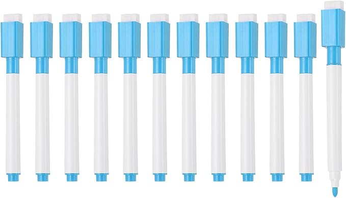 PATIKIL Whiteboard Pen, Fine Tip Dry Erase Light Blue White Board Markers with Eraser Whiteboard Calendar Supplies for Classroom Office, 12 Pcs, 0.5-1mm Tip