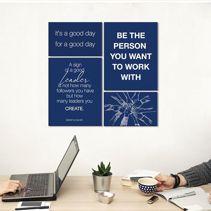 YEOION Navy Blue Motivational Teamwork Office Wall Decor,Inspirational Team Work Wall Art Canvas Frame Artwork for Office Workplace Breakroom Wall Decor Set of 6