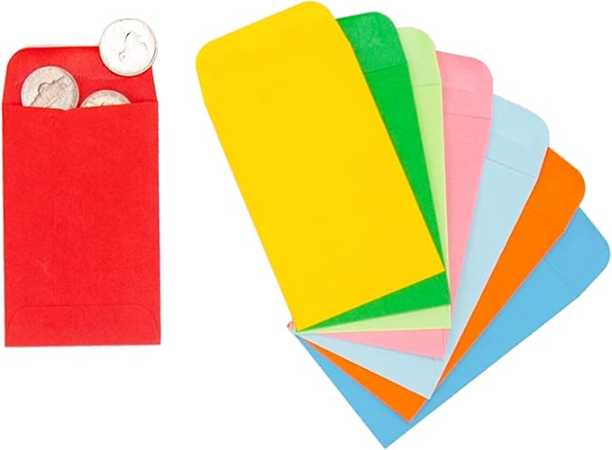 ESSENTIAL #1 200 Piece Coin Envelopes 2.25" x 3.5" with Gummed Flap, Small Parts Envelope for Home and Office Use (Assorted -200)