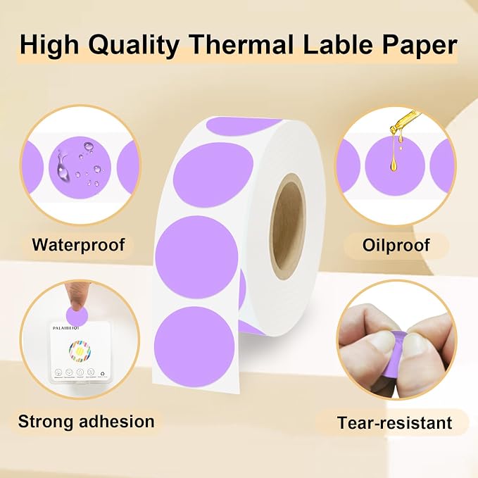 1 Inch Round Thermal Sticker Labels,Color Dot Stickers,Label Stickers,Waterproof,Oil Proof,for Thermal Printers,DIY,Office,Retail,Home and Warehouse Organization(Light Purple,1000 Pcs)