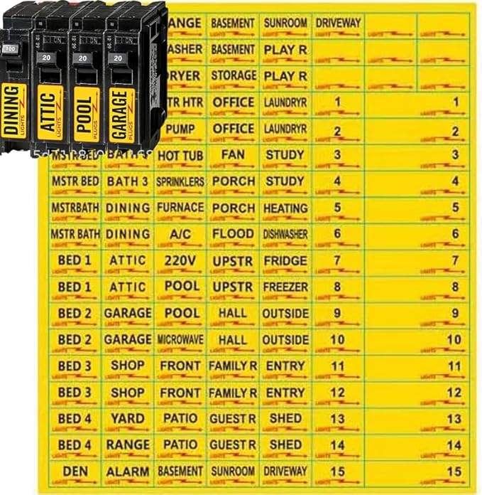 Circuit Breaker Labels, Breaker Box Electrical Panel Fuse Box Stickers, Easy Read and Install (Yellow)