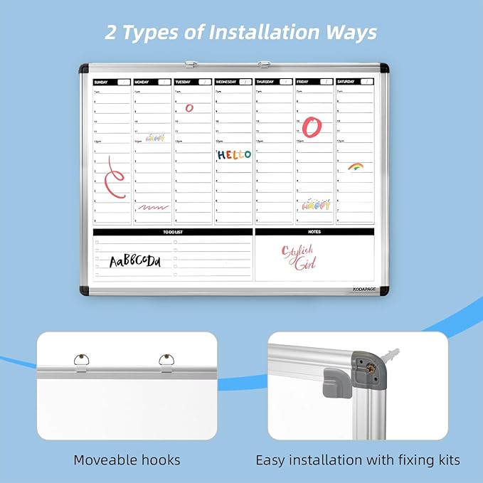 Weekly Dry Erase Board, Weekly Planner whiteboard with Hourly time Slots, Whiteboard Weekly Calendar for Schedule for wall 24" X 18" Double-Sided for Office, Home and School