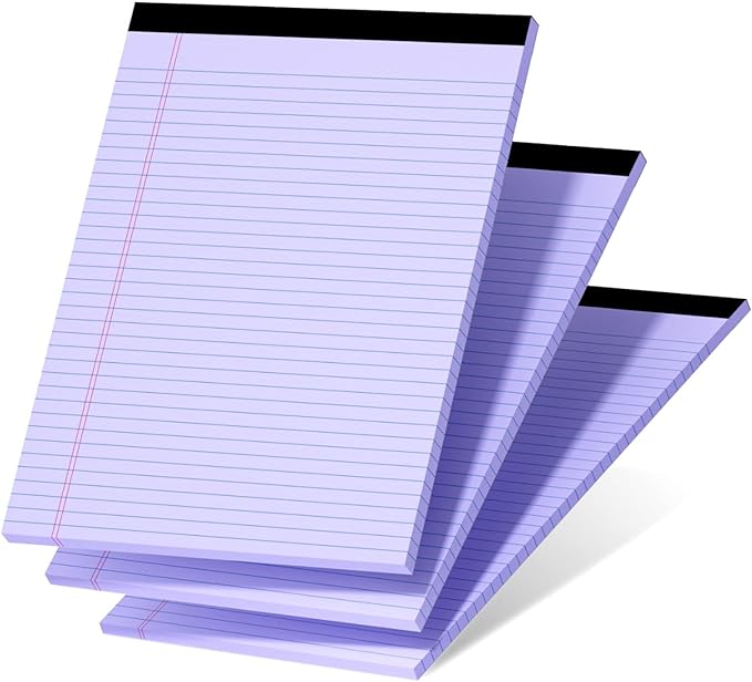3 Pcs Legal Pads 8.5 x 11 Purple Note Pads 8.5 x 11 Notepad Total 75 Sheets, Micro Perforated Writing Pads Lined Paper College Ruled Pad of Paper Notebook To-Do List for School & Office Supplies