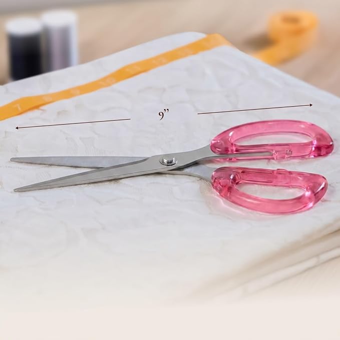 9” Stainless Steel Acrylic Scissors, Pink with Silver Metal | Aesthetic and sharp all purpose scissors, Perfect for sewing, arts, and crafts, Stationery tools for office, and school