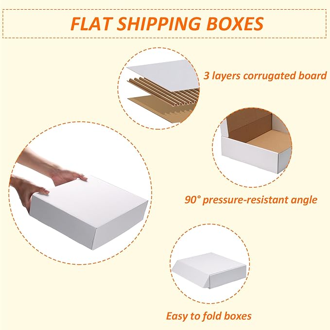 HORLIMER 13x10x3 Shipping Boxes Set of 20, White Corrugated Cardboard Mailer Box for Packing Small Business