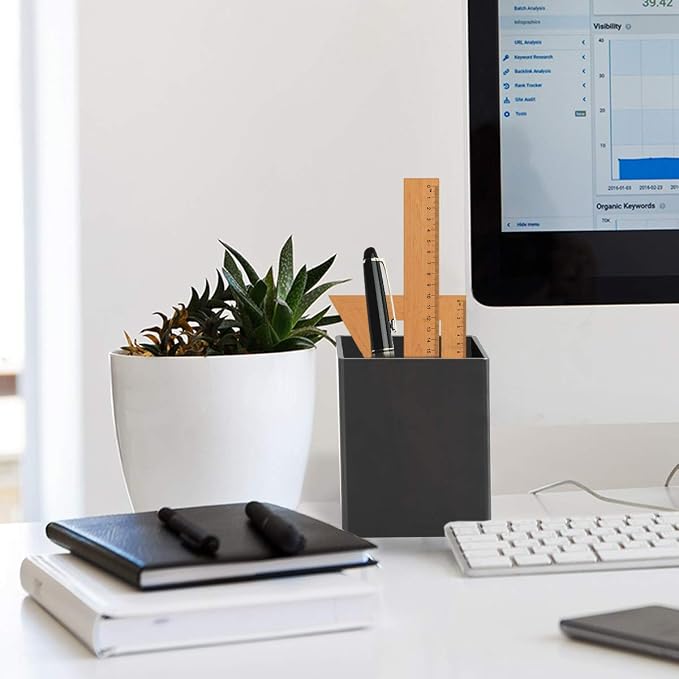 NIUBEE Black Acrylic Pen Holder 2 Pack, Desktop Pencil Cup Stationery Organizer for Office Desk Accessory | Black acrylic pen holder, compact space-saving design; holds pens & makeup brushes for office, school and home desktop