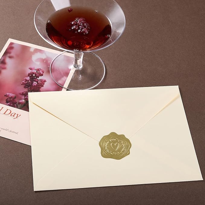 25 Pieces A7 Colored Envelopes with Cards and Stickers Set, Brown 5Colors | 5x7 inches Envelopes For Weddings, Invitations, Birthday, Baby Shower