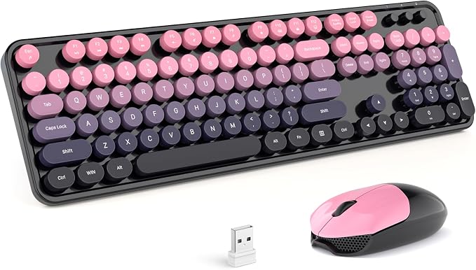 KNOWSQT Wireless Keyboard and Mouse Combo - Blackpink-Gradient Colorful 2.4G Typewriter Full-Size Cute Keyboards - USB Receiver Plug and Play, for Computer, PC, Laptop, Desktop, Windows