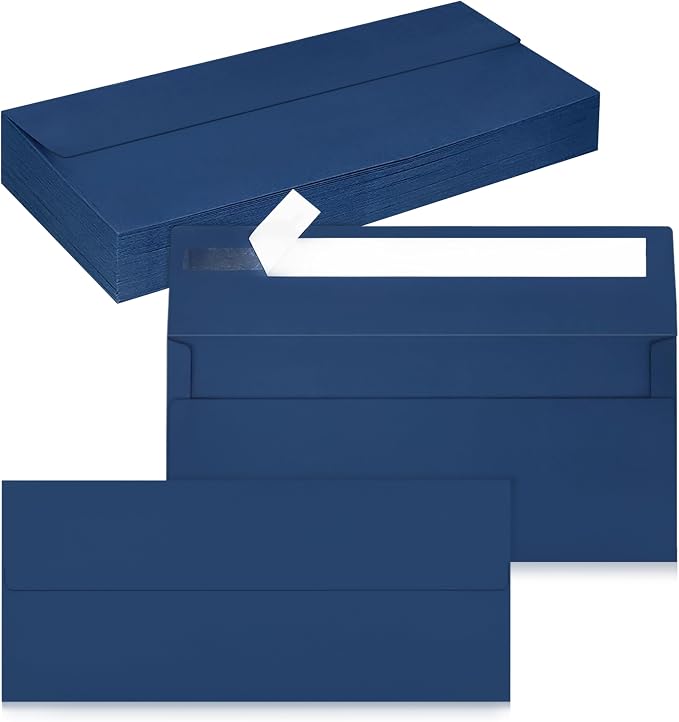 50 Pack #10 Navy Blue Envelopes Letter Size Self Seal Business Envelopes | Security Mailing Envelopes, 4 1/8 x 9 1/2 Inches