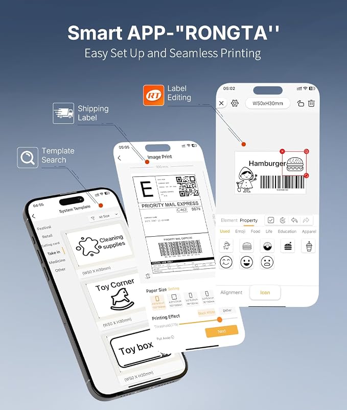 Rongta Bluetooth 4x6 Wireless Thermal Shipping Label Printer,White | Wireless Bluetooth Thermal Label Printer, Ideal for Shipping Labels for Package, Barcode Labels for Small Business