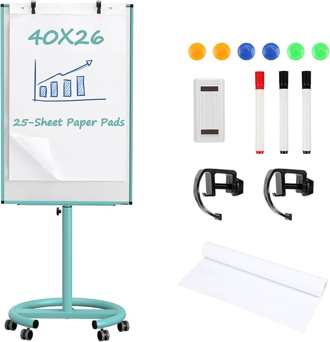 Mobile Whiteboard, 40x26 Inches White Board Dry Erase Board on Wheels | Height Adjustable, Magnetic Surface, Dry Erase, With Stand, Ideal for Classroom, Office, School, Home, Homeschooling, Teacher