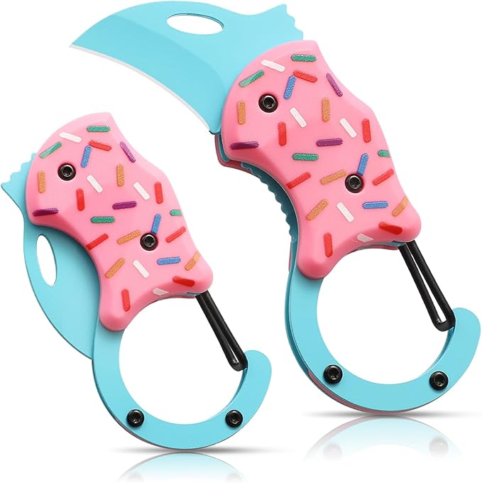 VIRENKNIFE Pink Pocket Knife for Women Men,Cool Folding Knife Box Cutter，Mini EDC Knives for Everyday Carry,Folding Utility Knife with Unique Donut Design,Ideal Gifts for Men and Women