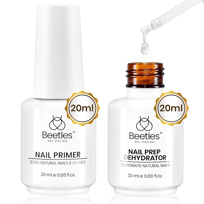 eetles 20ml 2Pcs Nail Dehydrator and Primer, Large Capacity Acid Free Acrylic Nail Prep Dehydrate and Primer for UV Gels Superior Bonding Professional Salons Set