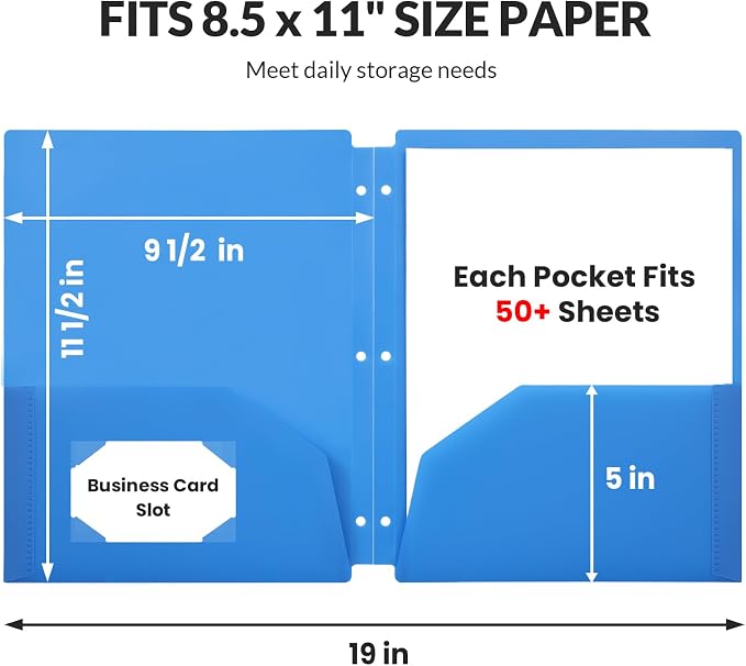 GNL Plastic Folders with Pockets 3 Hole Punched, Pack of 5, 2 Pocket Folders for 3 Ring Binder，Colored Heavy Duty Binder Folder for School, Home and Office