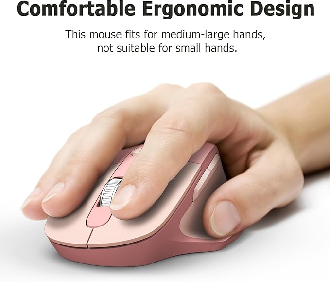 MOFII Wireless Ergonomic Mouse, Bluetooth Mouse Wireless, Quiet clicks, 5 Buttons, Ergo Mouse with Multi-Device for Windows/macOS/iPadOS, Laptop, PC - Pink