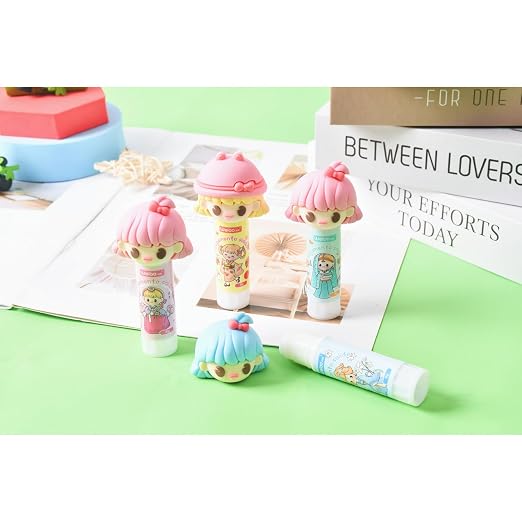 Lakei Cute Girl Glue Stick, Washable, 1.2oz, 4/Pack Glue Stick | Transparent, strong adhesive, fast drying, multifunctional, school office home furnishings stick