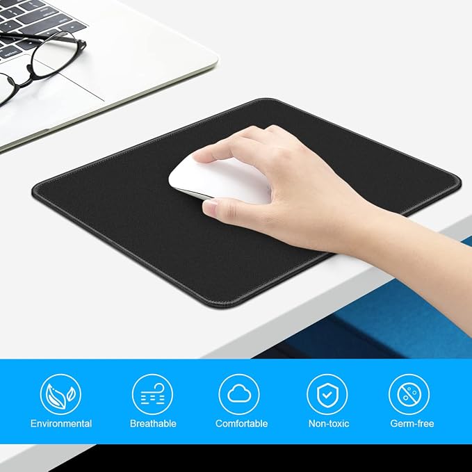 3 Pack Standard Mouse Pad with Stitched Edges, 10.3 x 8.3 in Black | Anti-Fray Stitched Edges,Smooth Lycra Surface,Non-Slip Rubber Base,Machine Washable and Fade-resistant,Suitable for All Mouse