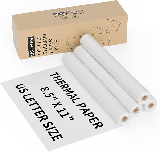 MFLABEL 10-Year Fade-Resistant Thermal Paper - US Letter Size 8.5"x11" Foldable (4 Rolls) | Compatible with Munbyn, Peripage, iDPRT, HPRT | For Portable Thermal Printers Only