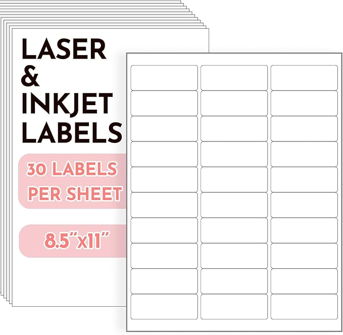 Address Labels 1" x 2-5/8" 14400 Matte White Mailing Labels, 30 Up per Sheet, 480 Sheets Compatible with Laser/Inkjet Printers, Shipping & Packaging Stickers
