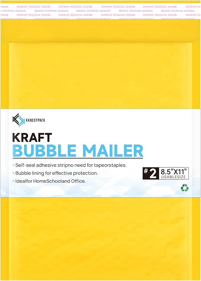Kraft Paper Bubble Mailers #2, 8.5x12 Inch Self-Seal Padded Mailing Envelopes, Usable Size 8.5x11, Pack of 100