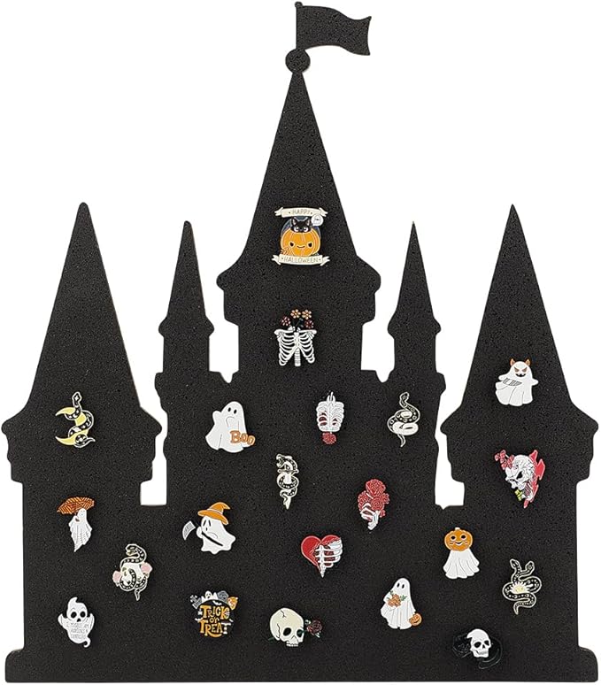 BENECREAT Castle Pin Cork Board, 14.2x11.8Inch Black Bulletin Display Board Wall Mounted Cork Board for Office Home and School Decor, Brooch Pin Collection Display