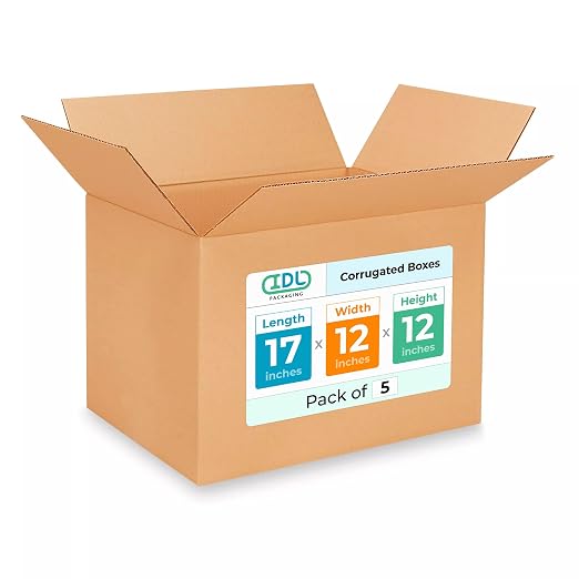 Medium Shipping & Moving Boxes 17 x 12 x 12 inches (5-Pack) - Extra Strength 200 lb vs Regular - Corrugated Cardboard Boxes, Made in USA - Durable Moving Box - Package Box by IDL Packaging | Extra Strength 200 lb vs Regular - Corrugated Cardboard Boxes...