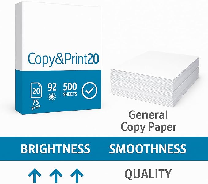 Copy Paper 8.5 x 11 Inch, 20 lb, 1 Ream (500 Sheets) – Bright White Multipurpose Printer Paper for Laser, Inkjet, Copy Machines, Office and School Use