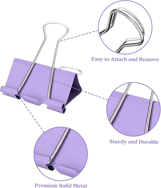 Temiary Binder Clips, Small Metal Binder Paper Clip Purple 0.75 Inch, 40 P | Colored Binding Paperwork Clamp Bulk for Office, Home, School