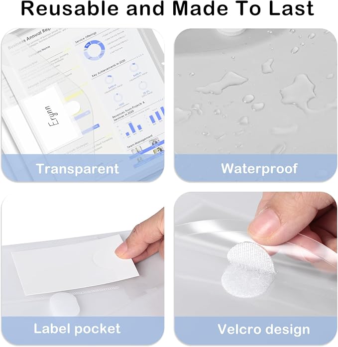 10 Pack Plastic Envelopes File Folders, Plastic Filing Folders A4 Pouch | Safe Closure, Colored Folder for Documents Letter A4 Size with Label Pocket, Office Teacher School Supplies Storage