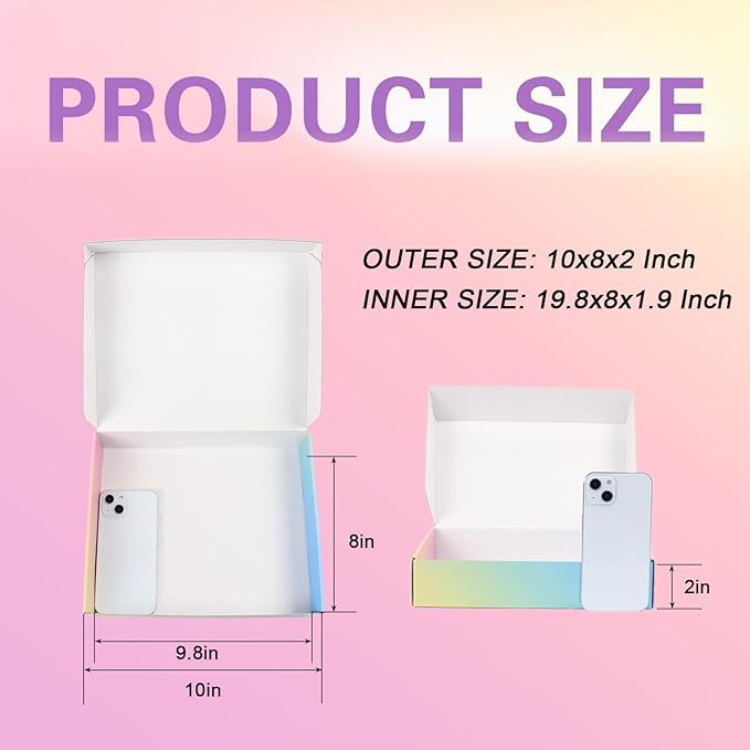 Shipping Boxes Medium 10x8x2", Colorful Mailer Boxes for Packaging 15 Pack, Corrugated Cardboard Boxes for Small Business Mailing