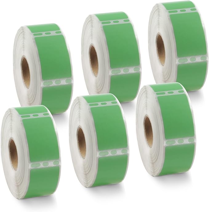 BETCKEY Colored Labels Compatible with Dymo 30347 (1" x 1-1/2") Book Spine Lables, Compatible for Dymo LabelWriter Thermal 450, 4XL & Zebra Desktop Printers [6 Rolls, 4500 Labels, Green]