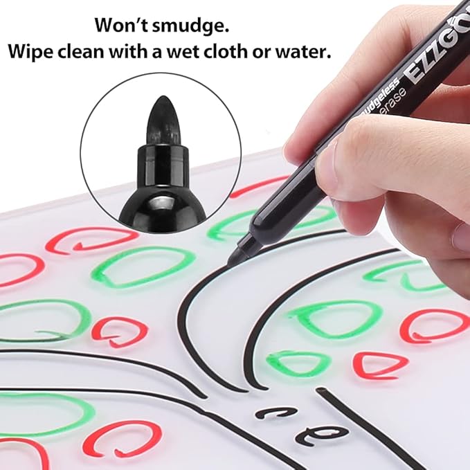 12-Color Bullet Tip Wet Erase Markers for Transparency, Whiteboards, Glass and More - Wipe with Water