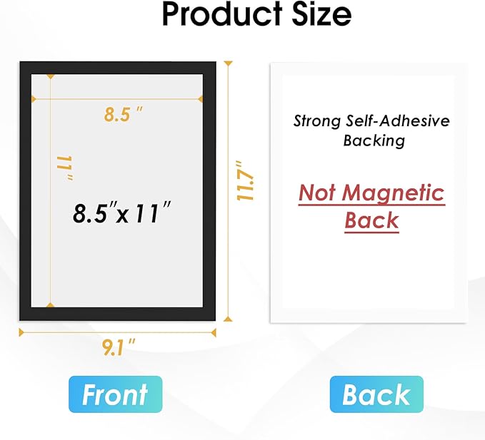 MaxGear Wall Mount Sign Holder 8.5 x 11, Self Adhesive Magnetic Display Picture Frames with Strong Magentic Border and Clear PVC, Document Poster Paper Wall Sign Holder for Home Office Store, 24 Pack