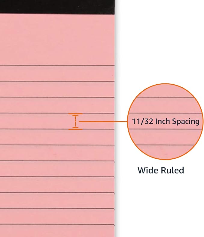 Amazon Basics Wide Ruled Lined Writing Note Pads with Sturdy Back, 8.5" x 11.75", Multicolor, 6-Pack, 300 Sheets, Perforated