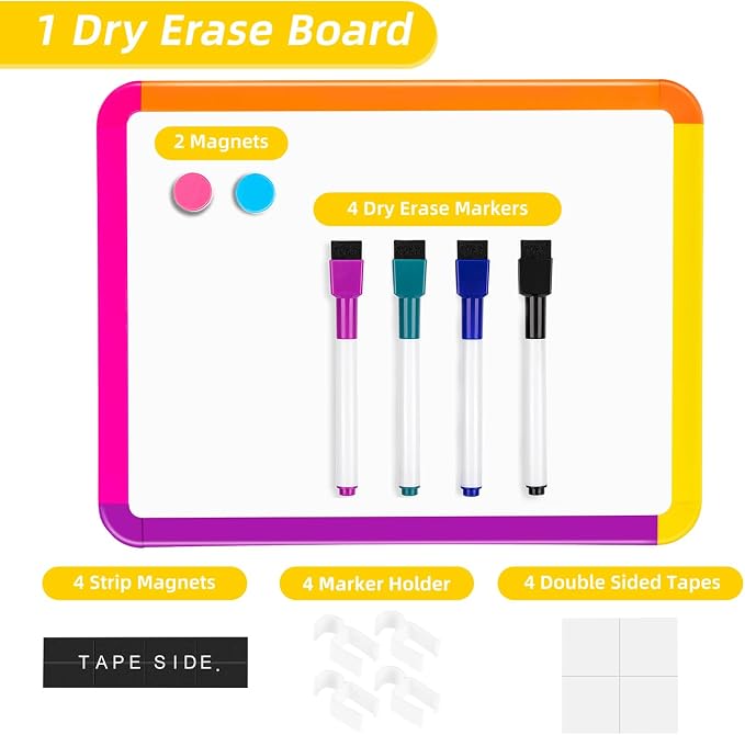 VUSIGN Small White Board Dry Erase, 8.5''x11'' Magnetic Dry Erase Board, Mini Whiteboard with Markers for Fridge, Wall, Locker, Colorful Frame (Pack of 3)