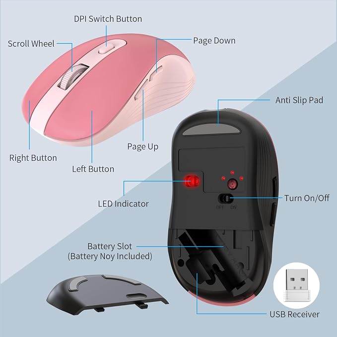 Wireless Keyboard and Mouse Combo, MARVO 2.4G Ergonomic Wireless Computer Keyboard with Phone Tablet Holder, Silent Mouse with 6 Button, Compatible with MacBook, Windows (Sakura Pink)